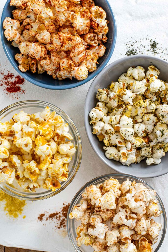 Easy Vegan Popcorn Seasoning 4 Ways • Tasty Thrifty Timely