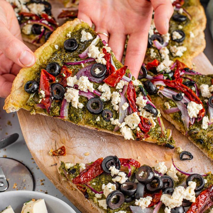 Vegan Pesto Pizza Night With Easy Tofu Feta • Tasty Thrifty Timely 6479